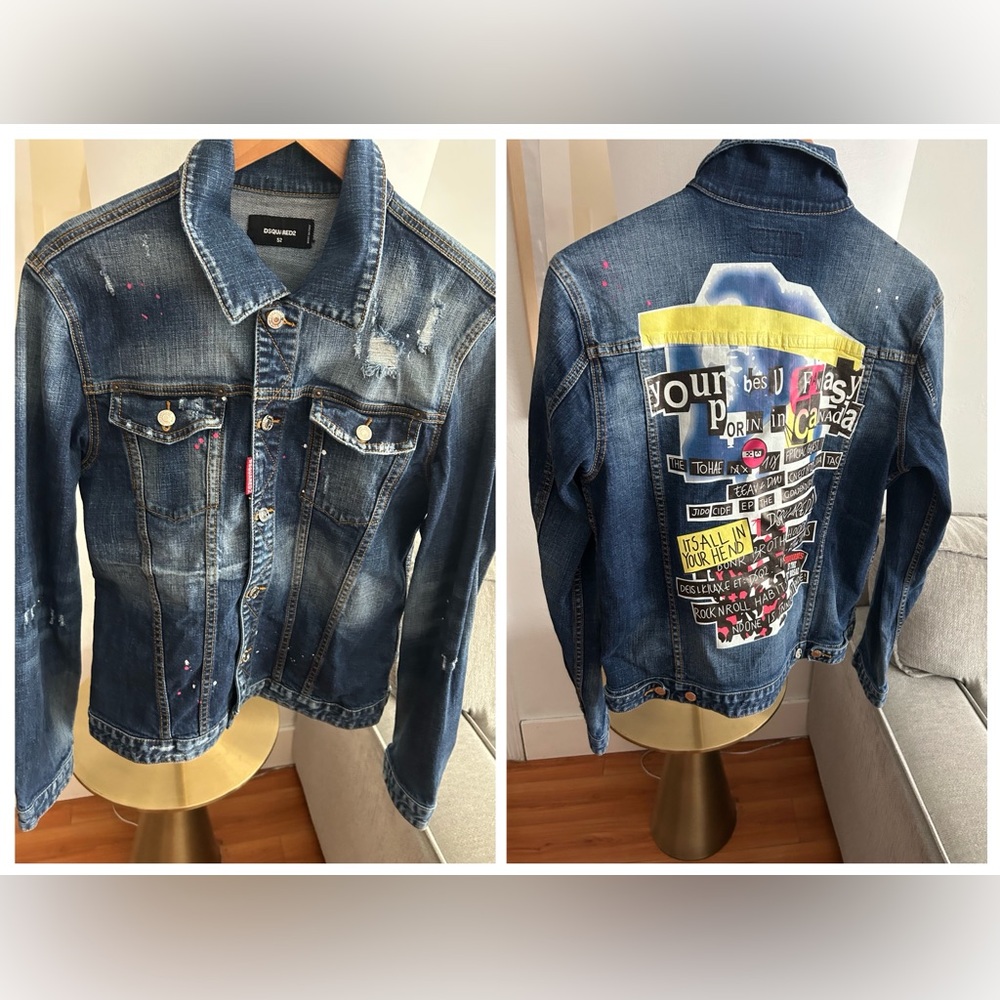 DSQUARED2 Blue Distressed Denim Jacket with Graphic Back